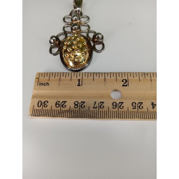 Vintage Large Pendant Only Faux Gold silver tone Costume Jewelry Made in Usa - Picture 10 of 11